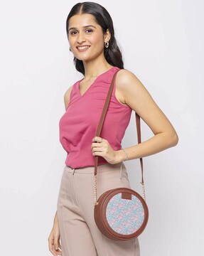 Azzra Multicolor Sling Bag Round Sling Cream - Price in India