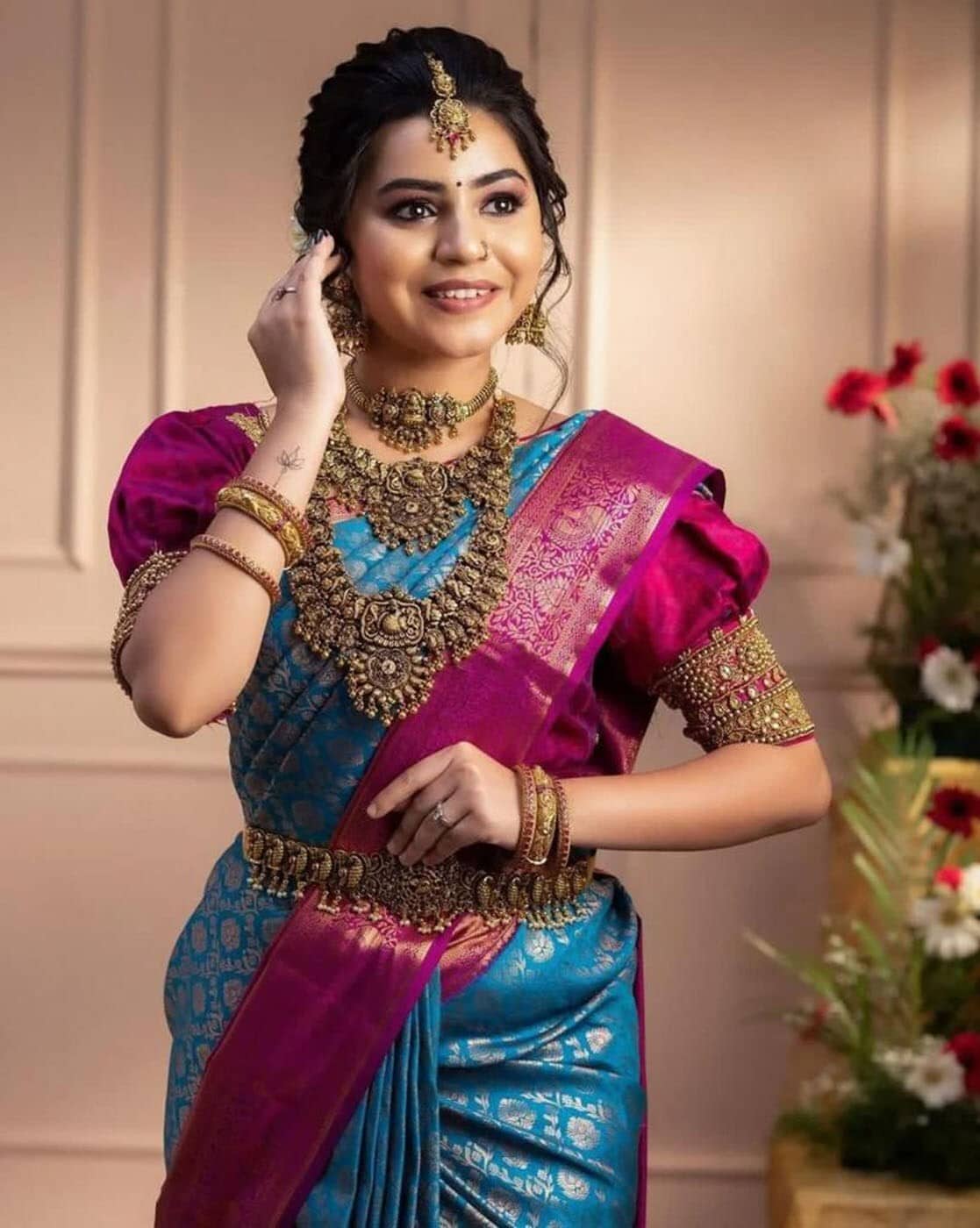 Heena Green Handloom Pure Silk Kanjivaram Saree With Purple Border –  WeaverStory