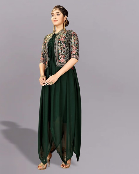 Buy Green Silk Jacket Style Lehenga With Zari Work Online - LLCV01642 |  Andaaz Fashion