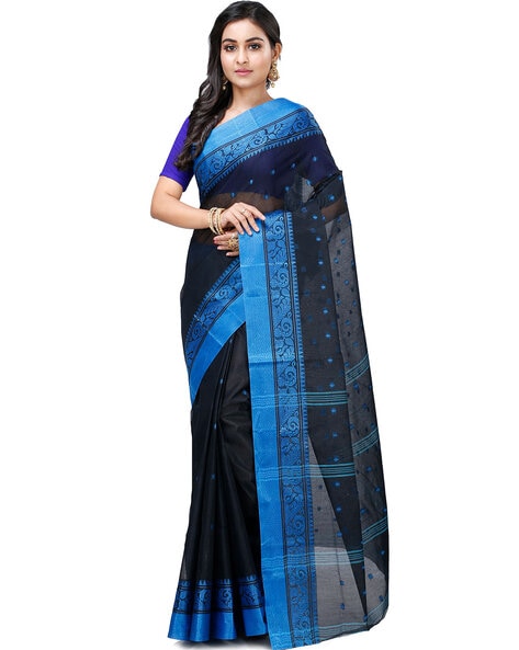 Buy Peach Handwoven Bengali Tant Cotton Saree (Without Blouse) Zari Border  14188 | www.maanacreation.com