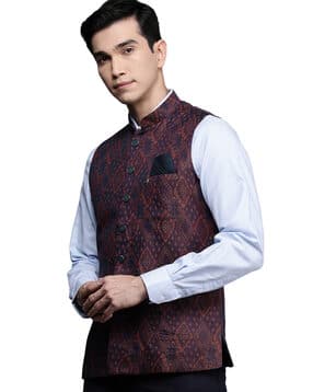 manyavar Self-Design Nehru jacket with Welt Pockets-picture-33