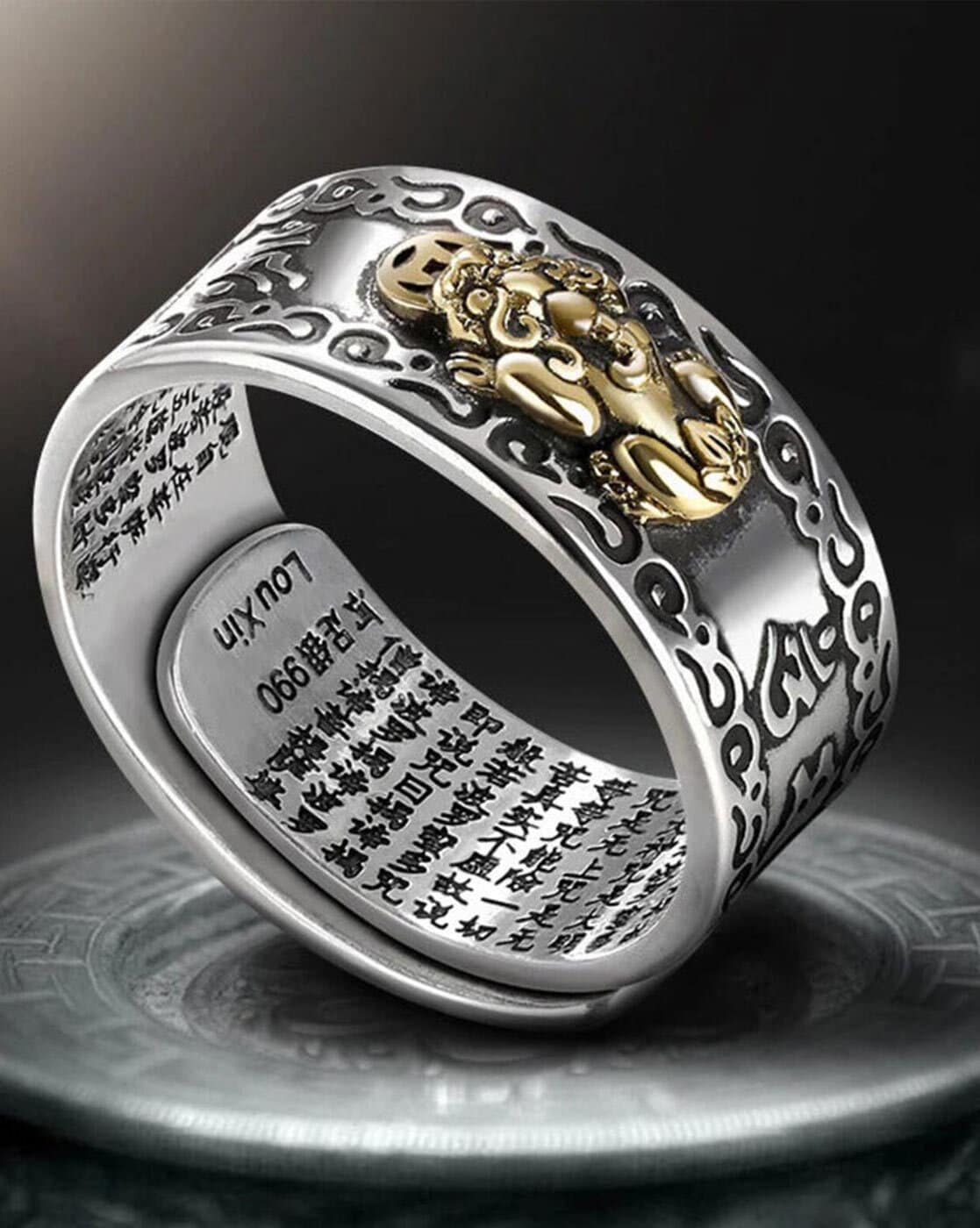 Feng Shui Ring Silver Gold Plated Six Words Mantra Amulet Ring Open  Adjustable Good Lucky Wealth Ring Jewelry for Women Men T2R1 - Walmart.com