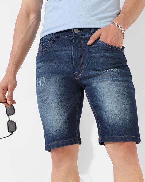 Mens pleated deals denim shorts