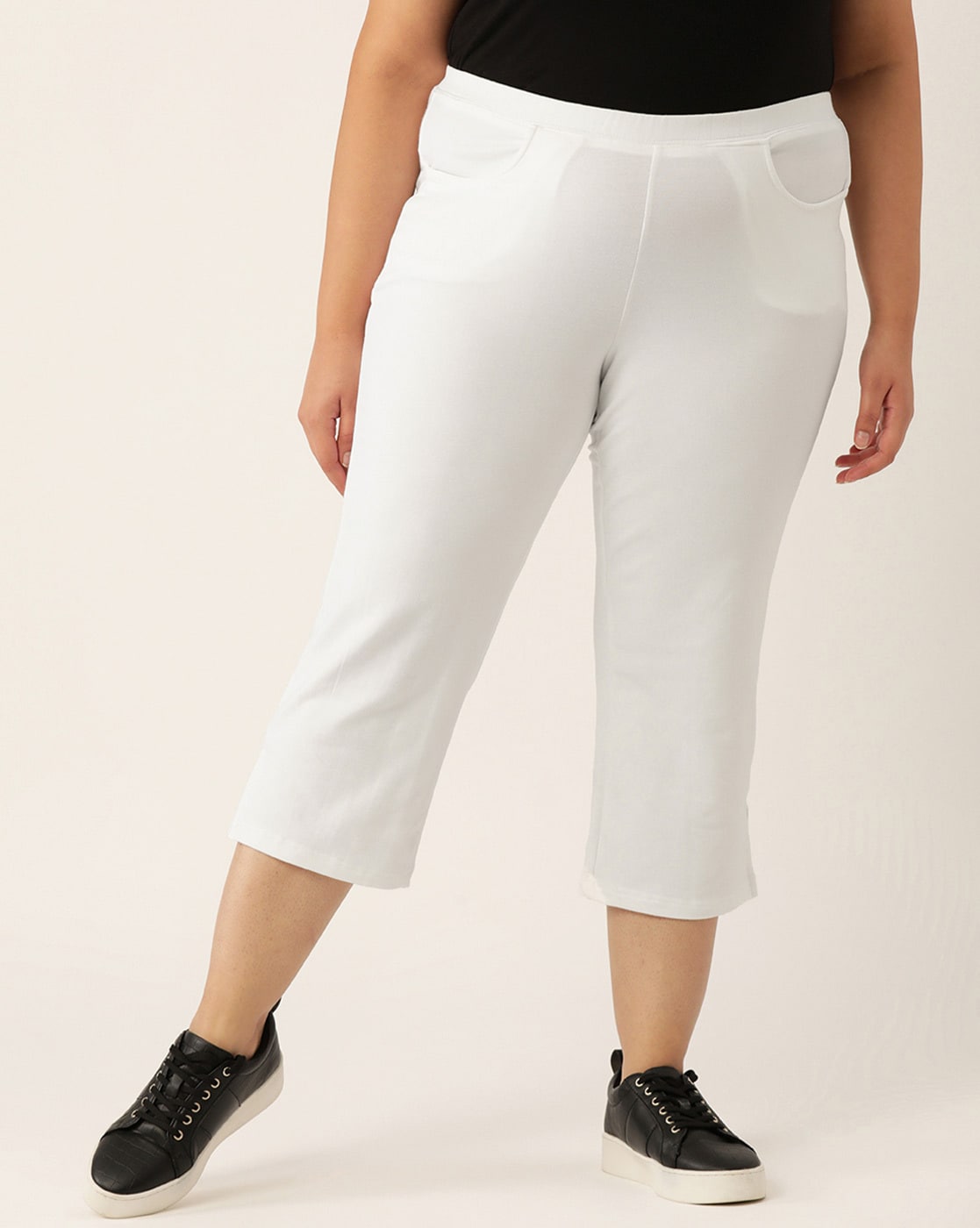 Buy White Torie Midrise Straight-leg Curvy Capri Pants Online in India 