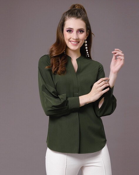  Full-Sleeves Top with Mandarin Collar