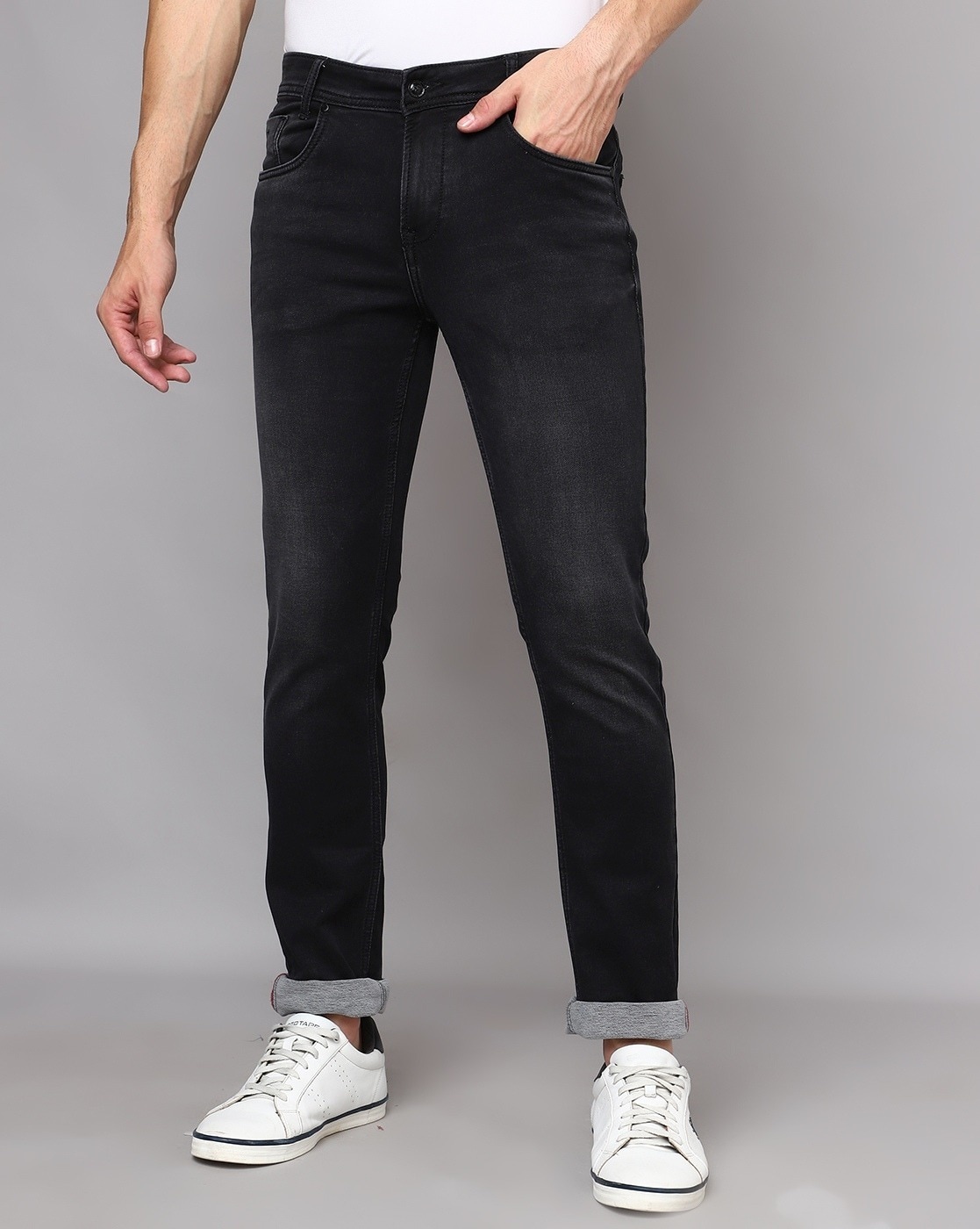Men's Black Slim Fit Ripped Cotton Denim Jeans Best Sellers - Temu