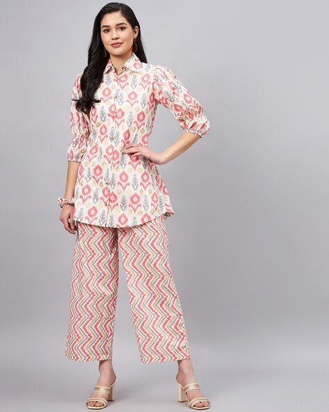 Tankhi Black Printed Tunic Pant Set