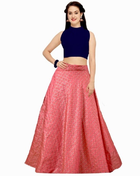 Buy Biba Navy Blue & Peach Coloured Embroidered Ready To Wear Lehenga &  Blouse With Dupatta - Lehenga Choli for Women 6845201 | Myntra