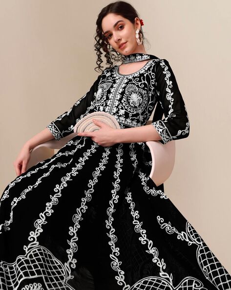 Buy Black Strappy Lucknowi Chikankari Kurta Set With Banarasi Dupatta for  Women Indian Ethnic Party Wear Suit Chikan Salwar Kameez Wedding Suit  Online in India - Etsy