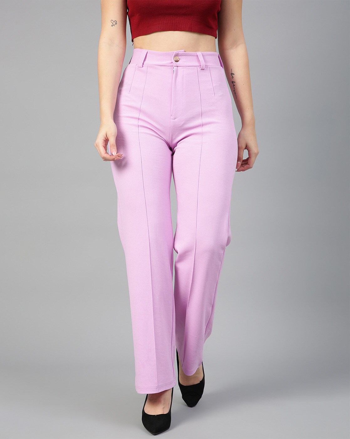 Buy INDARI Womens Regular fit Valentino Laycra Casual Trouser Purple S  at Amazonin
