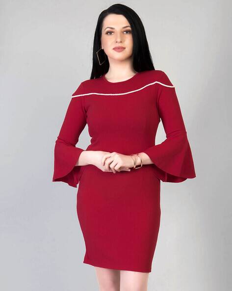 Bodycon Dress Red Dress With Bell Sleeves Bodycon Dress With Bell Sleeves