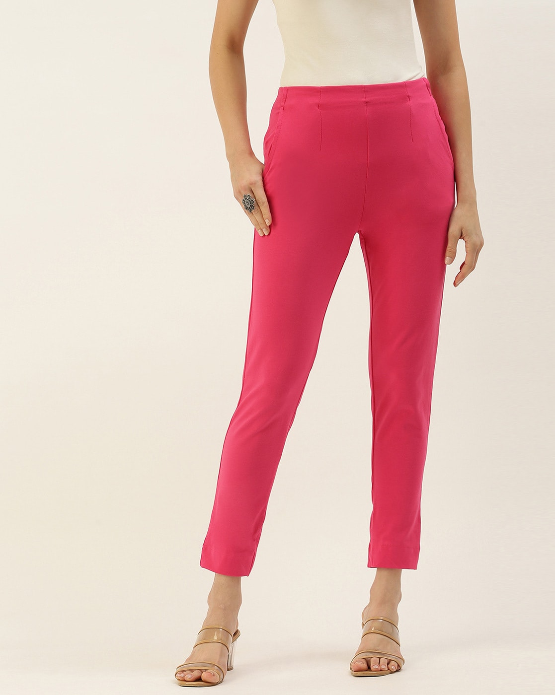 Solid Crochet Lace Detailed Straight Fit Ankle Pant - Fuchsia – FASHOR