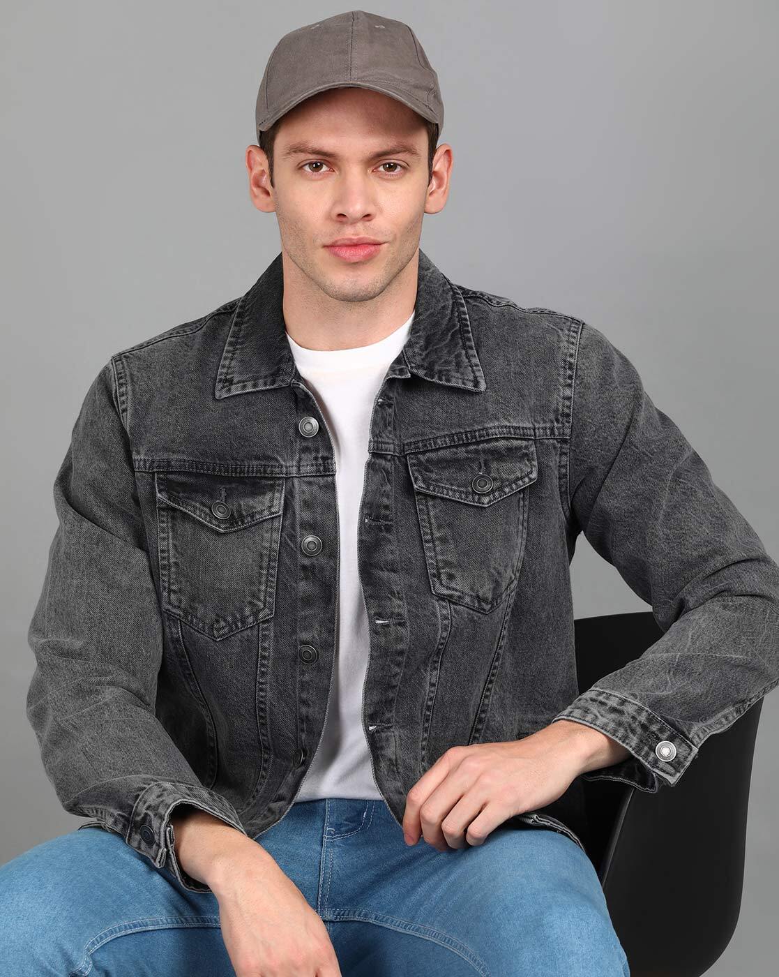 Amazon.com: Spring Mens Denim Jackets Slim Denim Jacket P001 Coats Sexy Men  Clothing 1 Black grey S : Clothing, Shoes & Jewelry