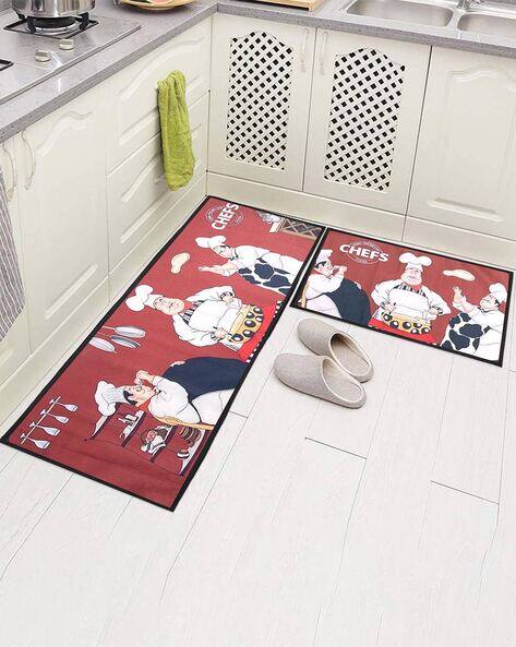 AAZEEM Set of 2 Graphic Print Anti-Skid Mat & Runner