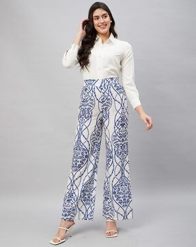 Statement White Shirt and Green Trousers Set for Women  BInfinite
