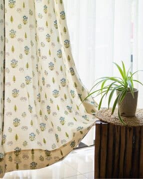 Set of 2 Floral Print Cotton Long Door Curtains