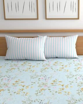 210 TC Floral Print Double-Size Bedsheet with Pillow Covers-image-19