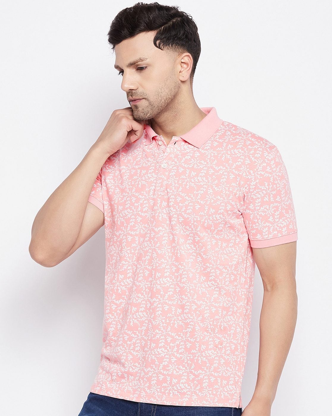 Pink floral polo best sale