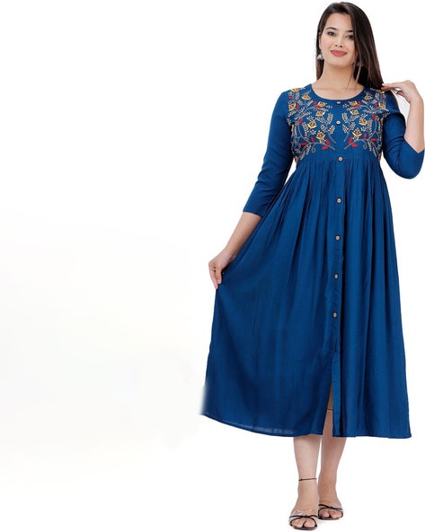 ANG1022 BY 12 ANGEL RAYON GOLD PRINTED FLAIRED STYLISH LATEST READYMADE  TRENDY FANCY LONG GOWN KURTIS BEST DESIGN DRESSES EXPORTER IN INDIA  MAURITIUS SINGAPORE - Reewaz International | Wholesaler & Exporter of