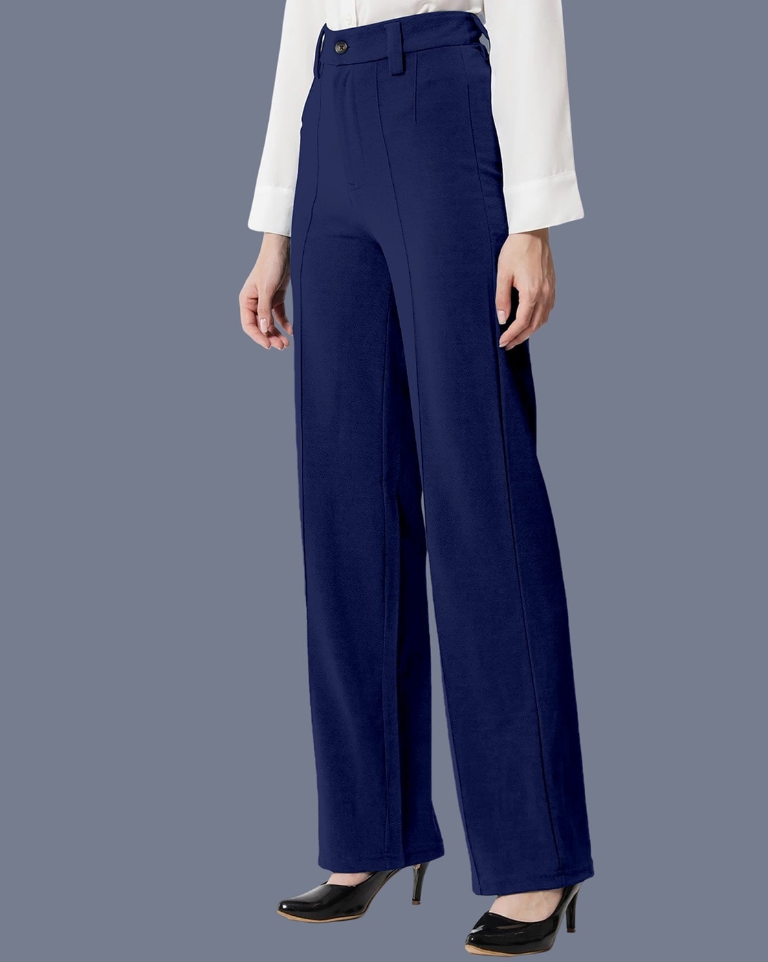 Wide jersey trousers - Navy blue/Pinstriped - Ladies | H&M