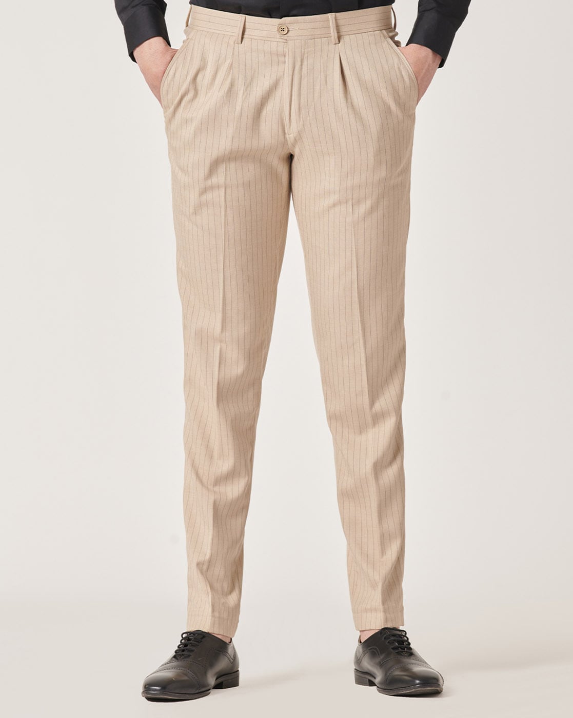 Taupe Pleated Trousers - Archie Pants | Marcella