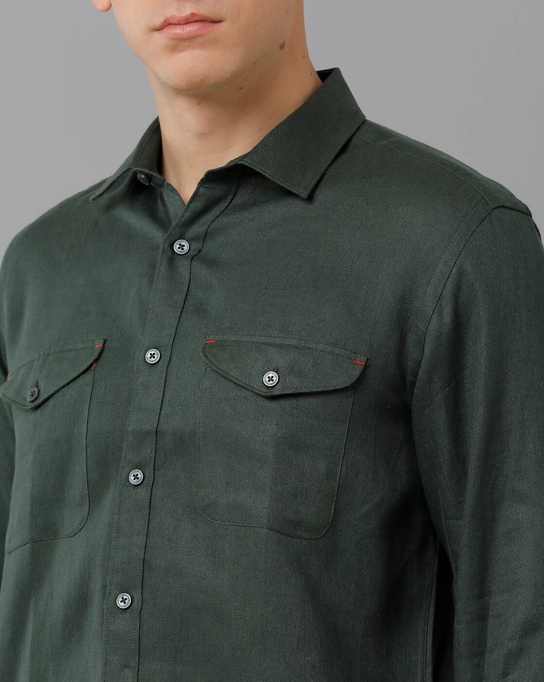 Lete Linen Green, Relaxed Linen Shirt with Pockets –