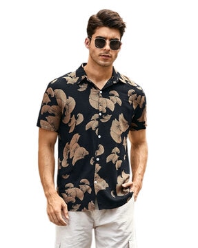 Clothzy Printed Shirt with Short Sleeves For Men (Blue, XXL)