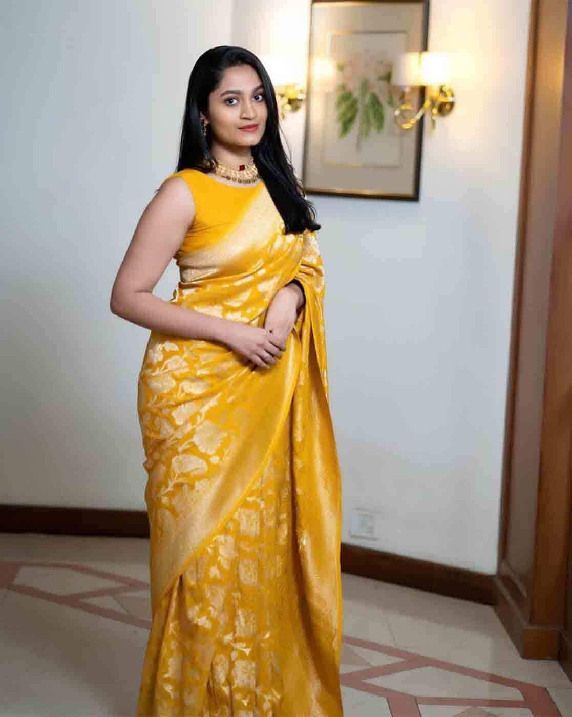 Buy BYUPRI Silicon Net ( ORNGAZA) Yellow Embroidered Saree with Blouse  Online at Best Prices in India - JioMart.
