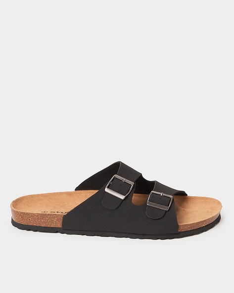 Buy SOLEPLAY by Westside Black Buckle Strap Cork Leather Sandals for Online  @ Tata CLiQ