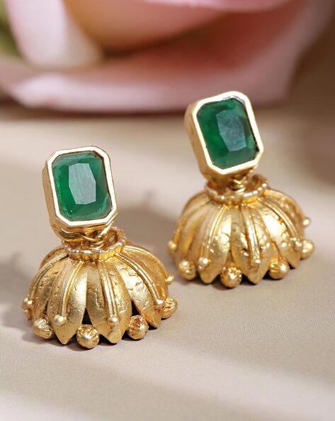 Floral Design Emerald Green Gold Polish Tops Earrings