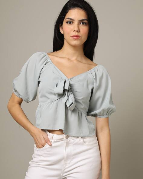 JDY BY ONLY V-neck Peplum Top with Bow Applique