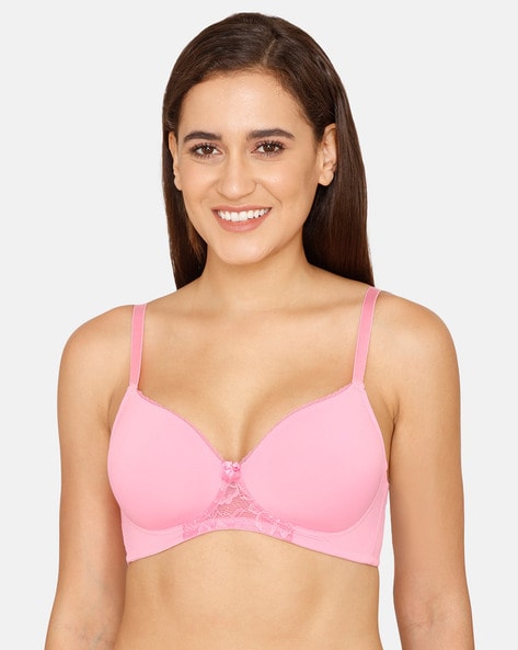 Buy online Pink Lace Tshirt Bra from lingerie for Women by Zivame