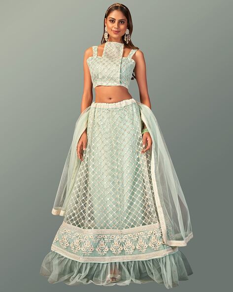 Sea Green Organza Embroidered Lehenga Set Design by Studio Iris at Pernia's  Pop Up Shop 2024