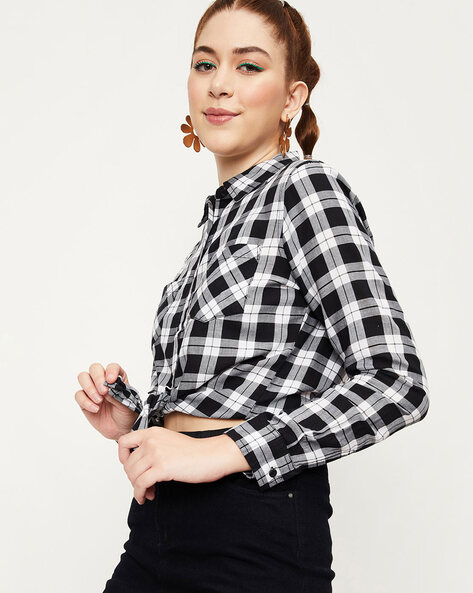 Black and white shop checkered shirt womens