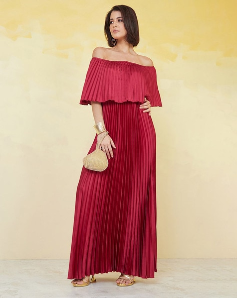 Pleated off shop the shoulder dress