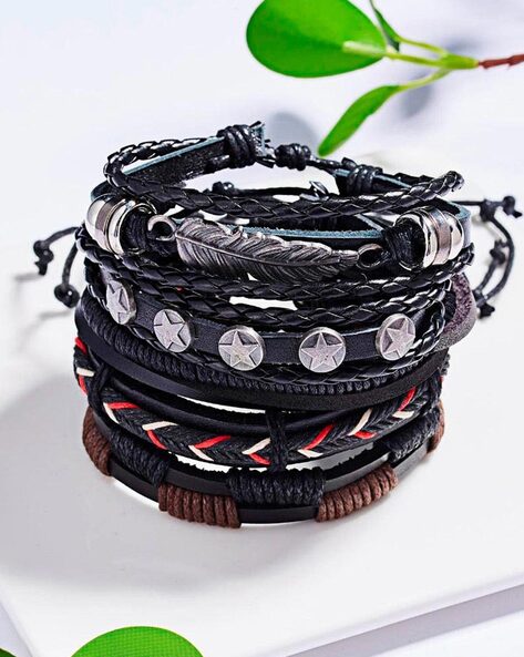 Set of 5 Adjustable Leather Bracelets