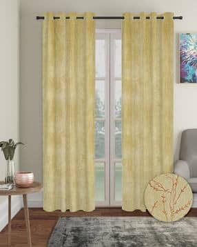 cortina eyelet curtain Set of 2 Leaf Printed Door Curtains-picture-32