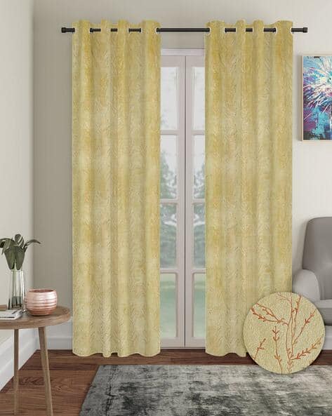 Cortina Eyelet Curtain Set of 2 Leaf Printed Door Curtains