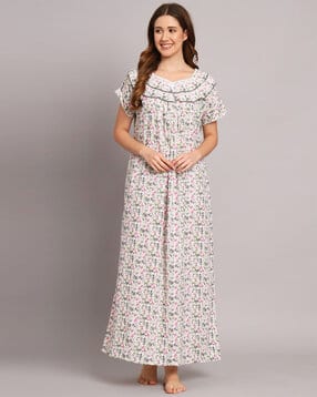 sephani Floral Printed Ruffled Nighty-picture-37
