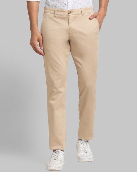 parx khaki flat front tapered fit flat front trousers