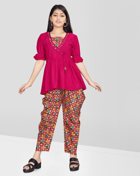 Short Peplum Kurti With Sharara Pants Sets - VitansEthnics