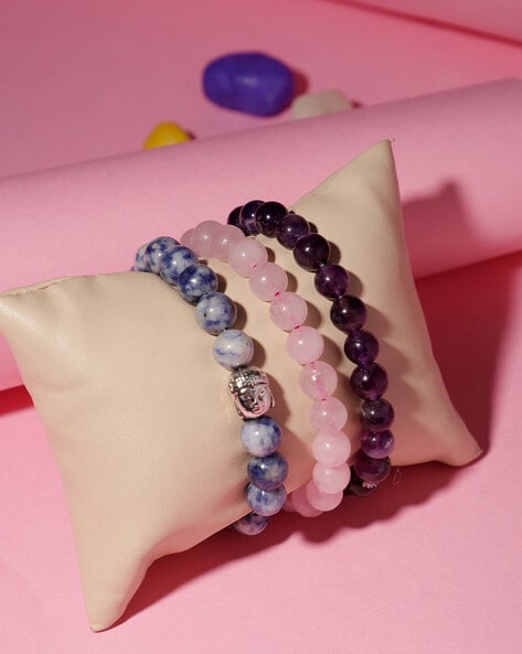 Bead Bracelets | Aztec/Stretch | Pink/Peach/Blue – Strands and Bands by Fran