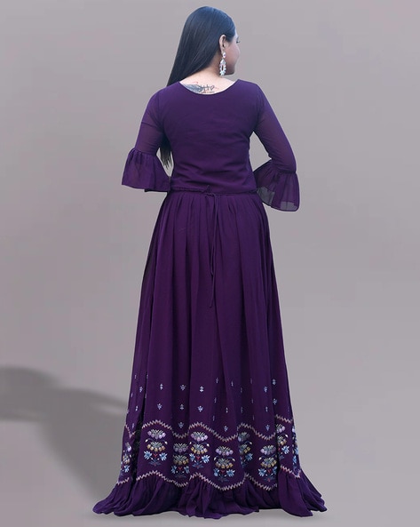 Long Gown Dress In Purple Color With Jacard border - Spegrow Mart