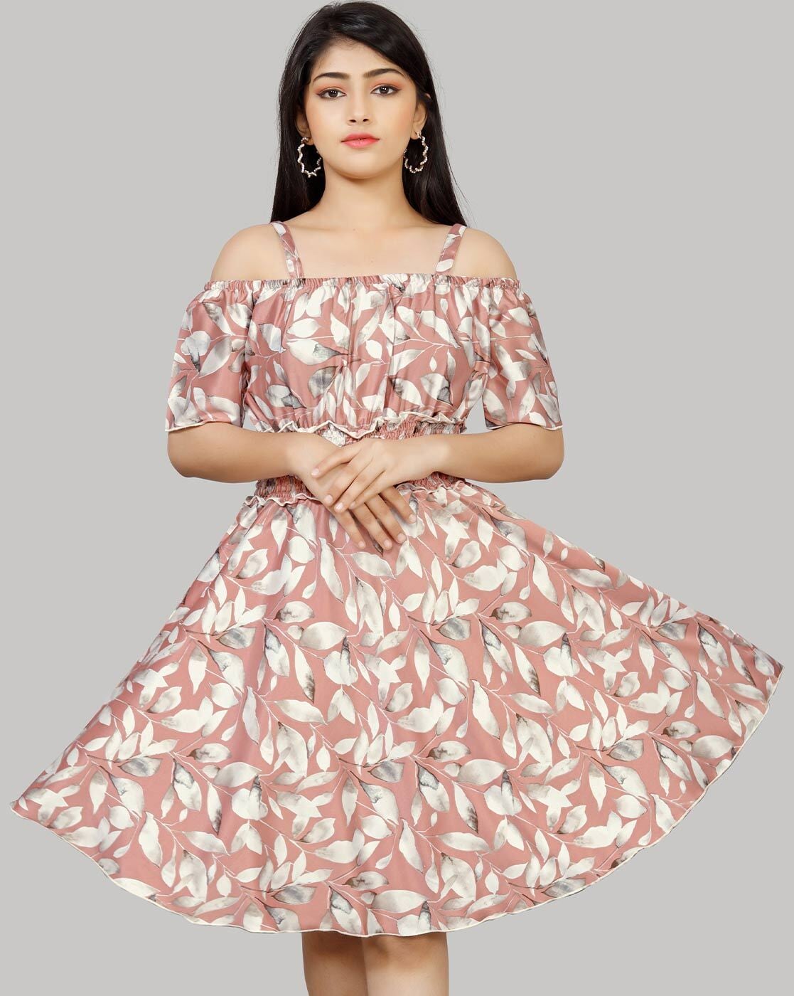 Peach Embroidered Off Shoulder Dress Design by Mirroir at Pernia's Pop Up  Shop 2024