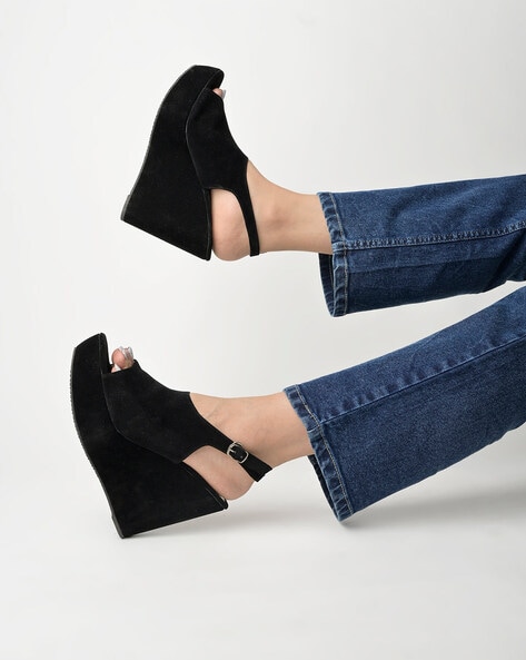 Black suede online wedges