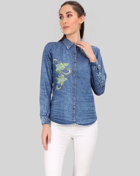 Alyson Floral Embroidered Denim Shirt in 2023 | Embroidered denim shirt, Embroidered  denim, Outfits