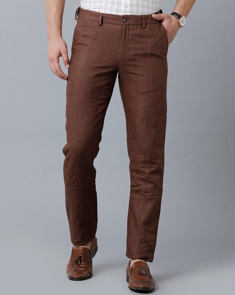 Men Check Brown Trousers - Buy Men Check Brown Trousers online in India