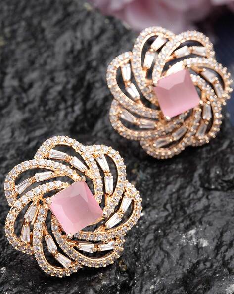 Shop Bindhani Women's Gold-Plated White & Rani Pink Stone Earrings