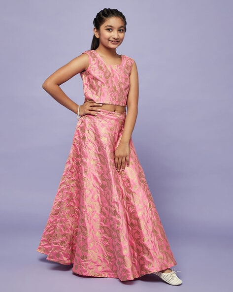 Piccolo – Pink Handwork Choli & Lehenga With Dupatta Set – Pink – Piccolo  Kids