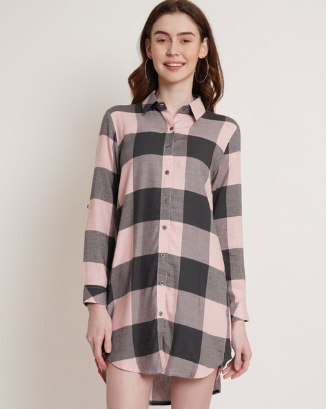 Black Checked Button Front Shirt Dress | Women | George at ASDA